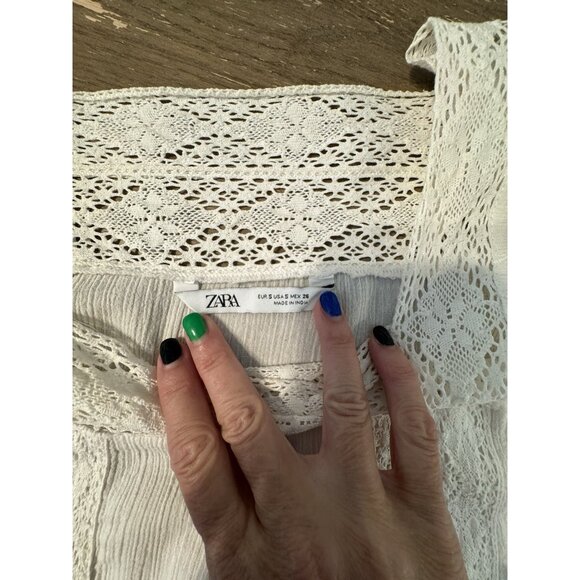 Zara Women white Embroidered Lace India Small Maxi Dress Boho Cottage Romance - Picture 6 of 14